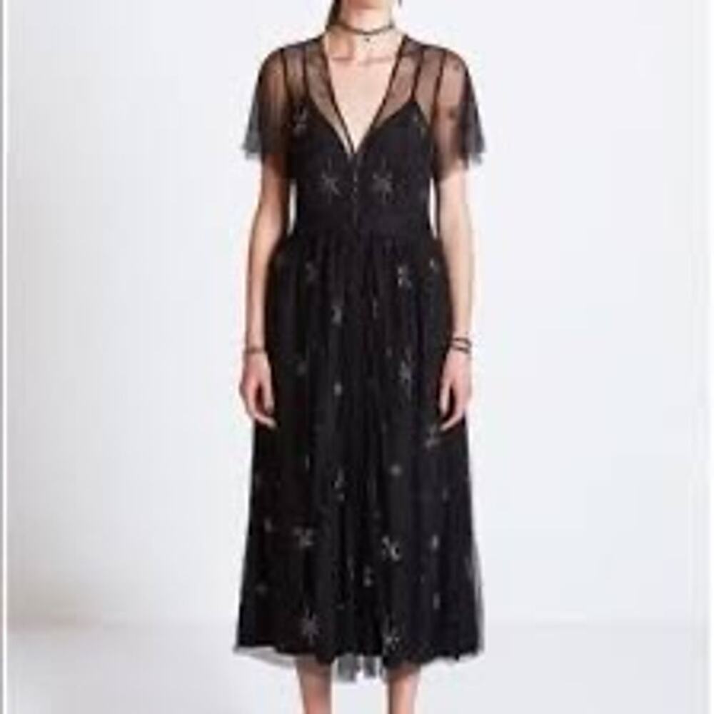 Chan Luu Women's Nora Dress with Star Beaded Embroidery in Black Size Medium NWT
